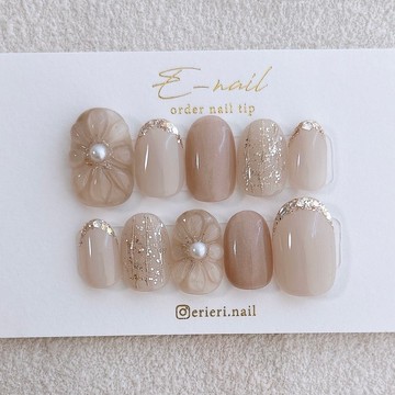 豐滿花灰優雅可愛指甲人造指甲美麗Ko