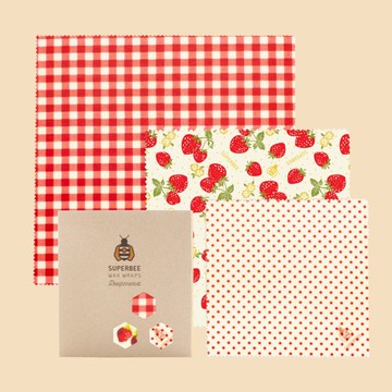 Superbee環保蜂蠟布 大中小三件組 (草莓奶油款式)