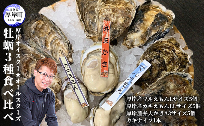 北海道 牡蠣 3種 食べ比べ  厚岸オイスターハーフ ★オールスターズ  生食