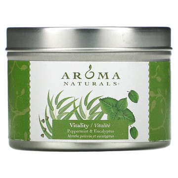 Aroma Naturals, Soy VegePure，旅行罐香薰蠟燭，活力，薄荷和桉樹香，2.8 盎司（79.38 克）