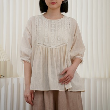 夏季蕾絲拼接寬鬆上衣385063