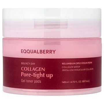 EQQUALBERRY, Bouncy Day, Collagen Pore-Tight Up, Gel Toner Pads, 60 Pads