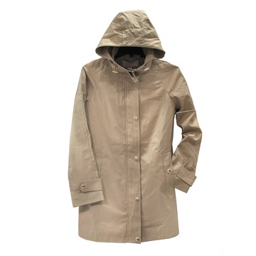 MICHAEL KORS 金扣卡其色連帽長版風衣外套