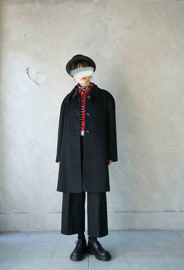 尋寶古著-簡約黑色Cashmere連袖質感長版大衣