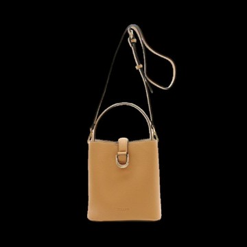 FIRANO-腰帶釦飾翻蓋單肩手提/斜背手機包(褐黃色)