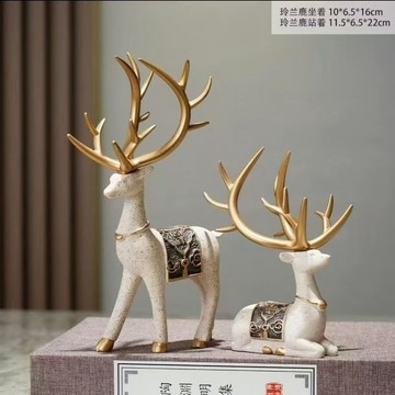 新中式小鹿擺件樹脂質感溫馨客廳裝飾福鹿常見禮物 海鷗