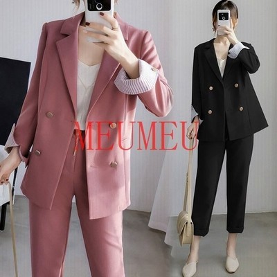 カジュアルスーツ レディース ピンク スーツ ブラック パンツスーツ 春 秋 代 30代 40代 ウエストゴム 韓国風 オシャレスーツ セットアップ ゆったり 通販 Lineポイント最大get Lineショッピング