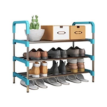 德利生活 不鏽鋼鞋架 3層 藍色 1個 - 簡易組裝、堅固耐用、節省空間