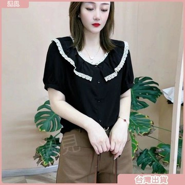 限時特價💕2026夏季新款顯瘦洋氣時尚花邊娃娃領小衫氣質百搭減齡短袖上衣女