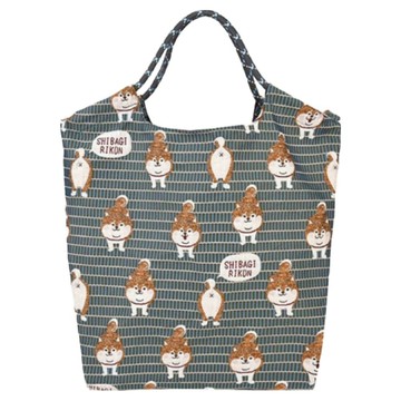 kUSUgURU JAPAN 日本眼鏡貓 柴尻君系列 日本精緻戈布蘭織 傘繩多用途購物包/織紋拼色時尚包  36 x 44 x 13.5cm  藍灰色