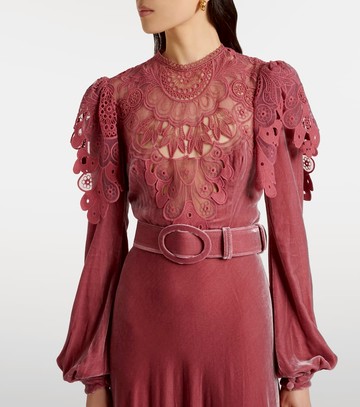 Costarellos Ashley lace-trimmed velvet gown