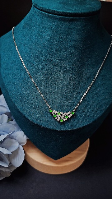 |小精緻|A貨翡翠冰玻綠3mm純銀鍍18k白小奢華款項鏈