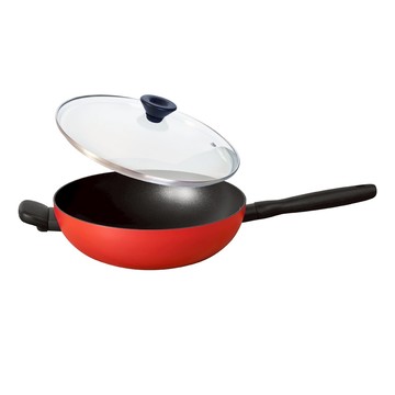 【MEYER 美亞】IH導磁陶瓷不沾 炒鍋 28CM / 30CM (含強化玻璃鍋蓋) - 革新紅系列