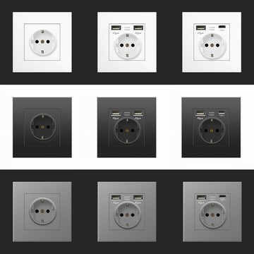 免運 插座面板 開關面板 電燈開關 usb插座 86型歐規德式USB插座面板 德標Tec+USB插座歐標16A玻璃面板 嚴選好物 可開發票