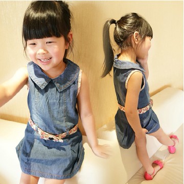 【Billgo】台灣現貨 【童】翻領碎花牛仔裙 5-9碼【M141208】