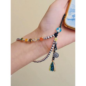 艾夢妮原創小眾純銀五路財神高級串珠手機鏈掛繩手腕繩女款本命年