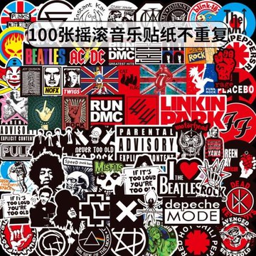 100張搖滾ROCK樂隊隊徽賽博朋克嘻哈貼紙筆記本電腦平板吉他防水