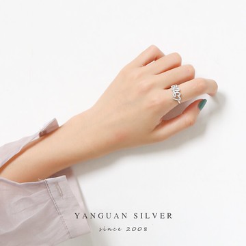 眼觀925純銀love戒指女日韓簡約氣質個性情侶指環七夕情人節禮物1入