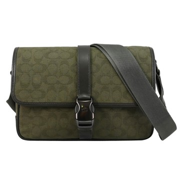 COACH CU041 League 經典緹花織布款翻蓋斜背包/郵差包.軍綠