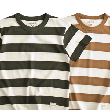 美式復古阿美咔嘰重磅t恤男 280g海軍機車厚實純棉寬條紋短袖體恤