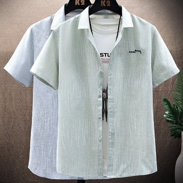 ✨台灣新品🎈冰絲襯衫上衣休閒夏季薄款襯衣男士時尚百搭韓版修身短袖帥氣寸衫