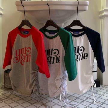 Chemistry_Girls - 韓國 WTE031 5K SEOUL YOU & ME 側綁帶 拼色 五分袖上衣 (三色)