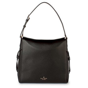 Kate spade金屬LOGO粒紋皮革大肩背包(黑色)221142-1｜GoBrand購名牌