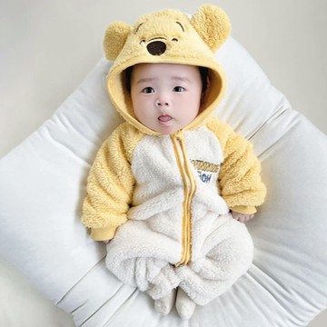 【寶寶市集】寶寶市集 秋冬必備防寒兒童超厚棉服 兒童保暖法蘭絨連帽連身衣 - 維尼尺寸任選