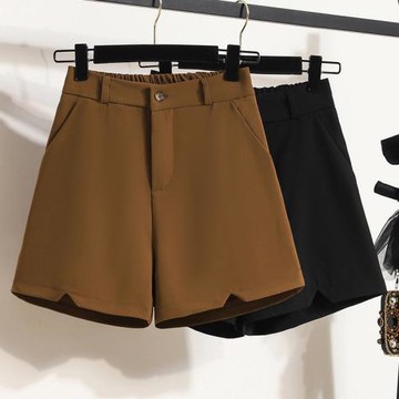 超大碼300斤寬松a字高腰西裝短褲女休閑胖mm開叉五分闊腿打底褲子