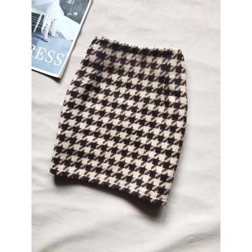 千鳥格半身裙女秋冬2025新款洋氣格子短裙高腰毛呢包臀裙咖啡色