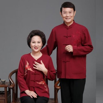 唐裝男中老年爸爸媽媽情侶裝喜慶中式衣服爺爺奶奶中國風上衣60歲