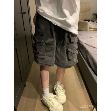 HPVIBE美式大口袋工裝牛仔短褲男女2024夏季新款寬鬆做舊五分褲子