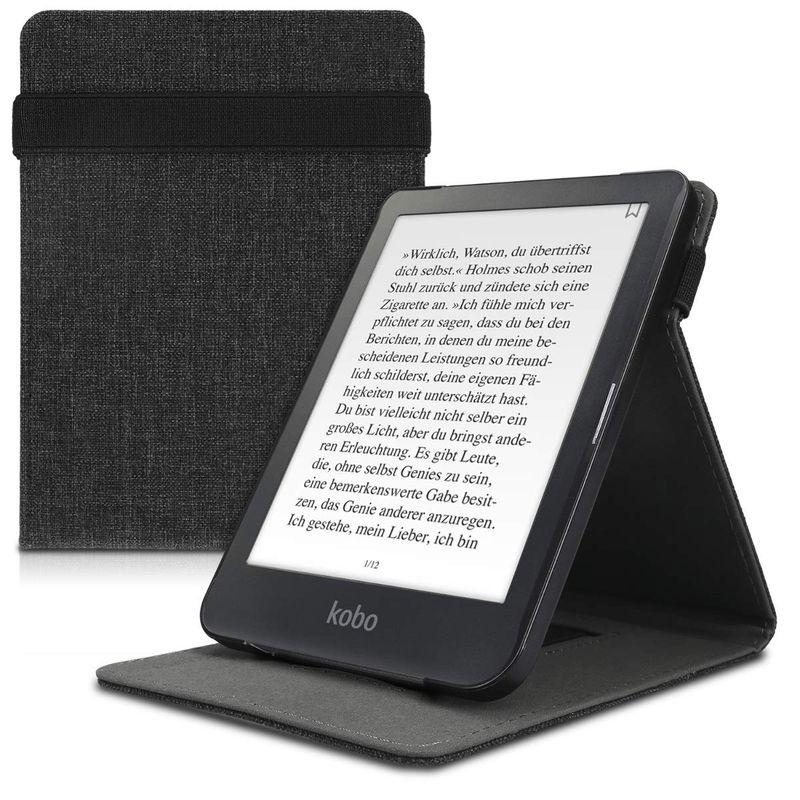 kwmobile 対応: Kobo Clara HD ケース 電子書籍 ストラップ付き スタンド 傷防止 布地 ダークグレー