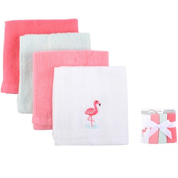 美國 Luvable Friends - 甜蜜寶貝100%純棉多功能嬰幼兒小方巾/洗澡巾/擦嘴巾4入組_26*26cm-紅鶴玩水