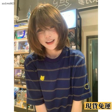 🌟全場免運🌟 【刺繡】少年感條紋T恤  短袖  女美式復古撞色條紋 上衣 寬鬆百搭ins男