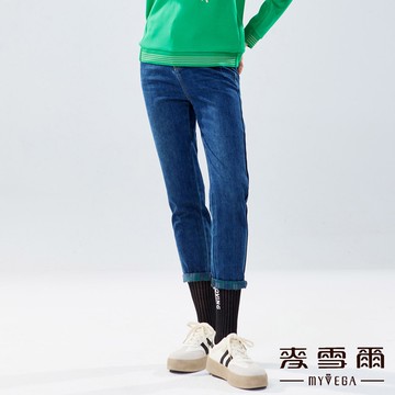 Myvega麥雪爾 純棉褲耳九分牛仔哈倫褲-藍