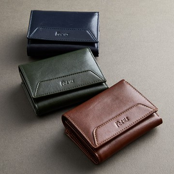 FOCUS經典原皮三折壓扣零錢短夾__咖/藍/綠/3色任選(F3328)