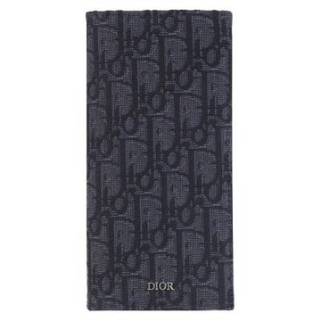 Christian Dior Oblique 金屬LOGO滿版緹花對開式多卡長夾(黑)