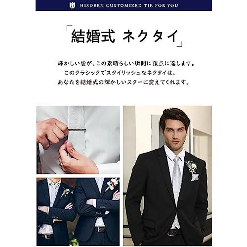 HISDERN] フォーマル ネクタイメンズ 結婚式 シルバー ネクタイ チーフ