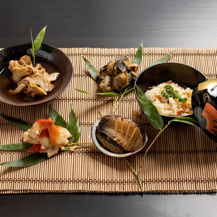 かいやお試しセット あかね鮑姿煮 ／ アカニシ貝 ／ ツブ貝 ／ ウバ貝 ／ 鮑入り釜飯の素 かいやの煮貝 山梨県