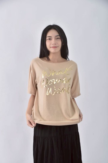 (L) jcme字母杏色短袖上衣