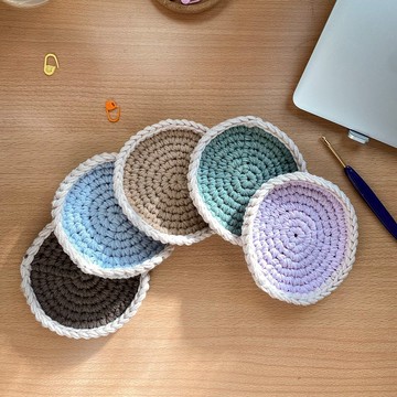 法式撞色編織圓杯墊 bahnhof手作