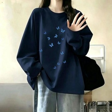 柔軟舒適 女生上衣 秋天女裝 oversize 日系長袖 長袖t恤女 秋冬長袖 重磅t恤 可愛長袖 大尺碼上衣 滌棉t恤