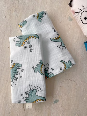 恐龍團團轉     手工純棉八層紗寶寶背帶用口水巾/可雙面用