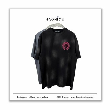 【HAO NICE】 克羅心CHROME HEARTS梵文十字架 印花 美式風格 圓領短袖 短T 漸層