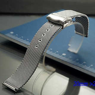 Omega 全新 不鏽鋼編織彈壓式摺疊扣米蘭帶-金屬錶帶 (20mm )