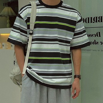 正韓高品質棉撞色條紋寬版短袖T恤 3色 YUPPIE 預購商品 0609