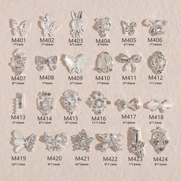 💚Hannah💛2026新款穿戴甲配飾材料DIY配件美甲裝飾網紅蝴蝶結美甲鑽新款超閃美甲飾品指甲銀色閤金水鑽不掉色裝