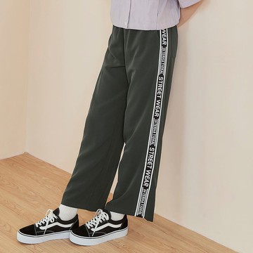 OUWEY歐薇 運動風織帶九分寬直筒褲(鐵灰色；S-L)3242176514