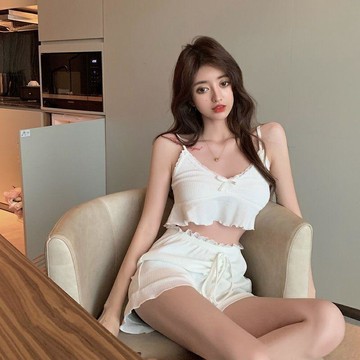 【可可裡】現貨❣️女士睡衣褲 睡衣 居家服 春夏 純慾風 吊帶背心 短褲睡衣 吊帶睡衣 兩件套裝女